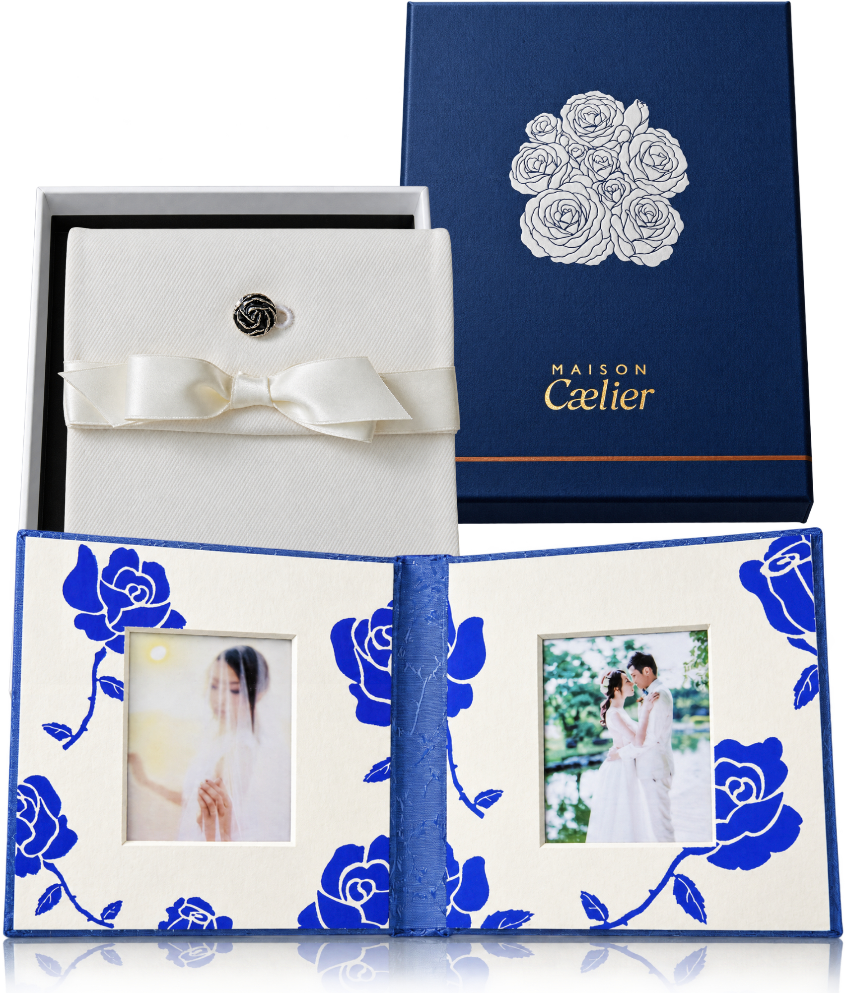MAISON Caelier Hydrangea Blue frame with rigid gift box and cotton pouch